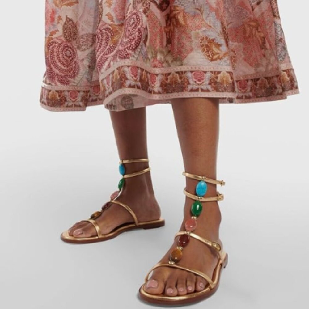Elegant Gold Multi-Color Gem Sandals